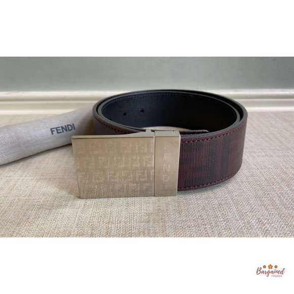 Authentic Fendi Dark Red/Brown Signature FF Reversible Buckle Belt Size 32 - Picture 12 of 12